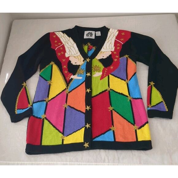 Vintage Storybook Knits Cardigan Sweater Small Angels And Cathedral Cottage Core - Picture 4 of 14